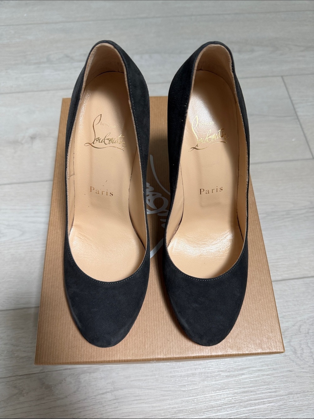 Christian Louboutin Black Suede Classic Round-Toe Pumps